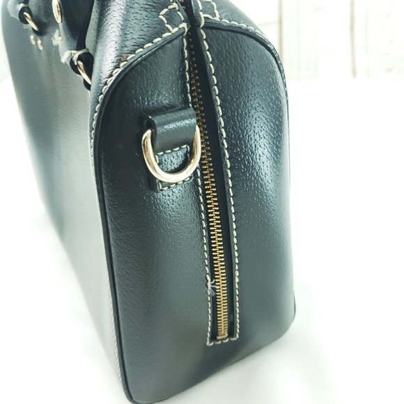 Kate Spade Womens Black Leather Retro Double Handle Satchel Handbag Purse - Picture 4 of 15